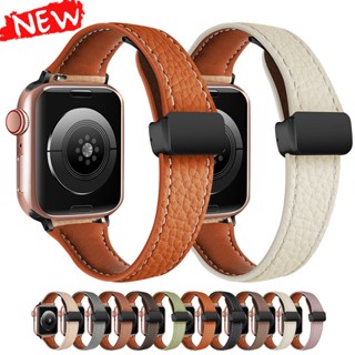 สายนาฬิกาข้อมือหนัง หัวเข็มขัดแม่เหล็ก สําหรับ Apple Watch Series ultra 49 45 44 42 41 40 38 มม. iWatch Series 3 4 5 6 se 7 8