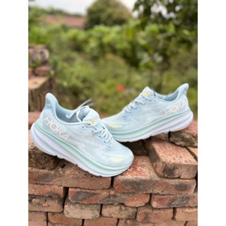 ใหม่ รองเท้าผ้าใบ รองเท้าวิ่ง HOKA ONE ONE Clifton 9 ดูดซับแรงกระแทก สีฟ้า AHN5 2023