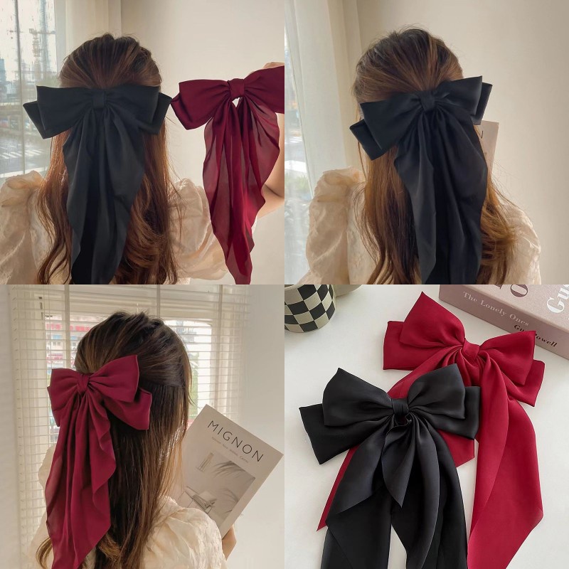 กิ๊บติดผม ริบบิ้นโบว์ใหญ่ สีแดง สไตล์ใหม่ สีดํา ด้านหลัง กิ๊บติดผม เครื่องประดับผมผู้หญิง