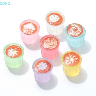 Go สติกเกอร์ รูปแก้วน้ํา และดอกไม้ สีกาแฟเรืองแสง ขนาดเล็ก สําหรับตกแต่งกิ๊บติดผม และเคสโทรศัพท์ DIY 5 ชิ้น