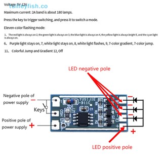 Tuilieyfish โมดูลสวิตช์ปุ่มกดไฟ RGB 5V-12V 11 โหมด กระแสไฟสูง