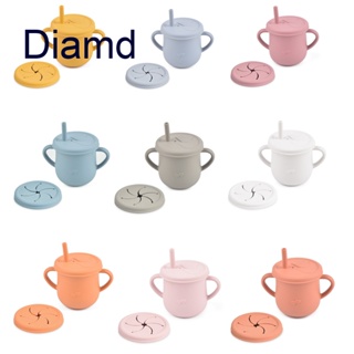 Diamd 2-In-1 ถ้วยซิลิโคน พร้อมหลอด และฝาปิด กันหก จับง่าย สําหรับเด็กทารก