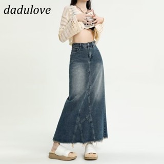 DaDulove💕 New Korean Version of INS Retro Raw Edge Denim Skirt Niche High Waist A- line Skirt Package Hip Skirt