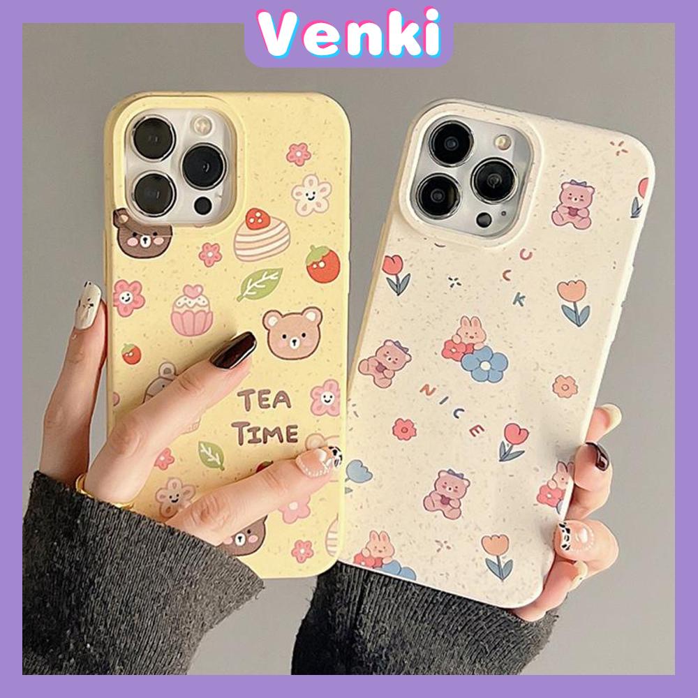 Venki - เข้ากันได้สำหรับ เคส iphone 11 เคสไอโฟน เคสไอโฟน11ฝาครอบฟางอีโคที่ย่อยสลายได้เรียบป้องกันสีขาวหมีน่ารักกระต่ายเข้ากันได้กับ iPhone 14 Pro max 13 Pro max 12 Pro Max 11 xr xs max 7Plus 8Plus