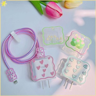 [LBE] Fashion Tulip 18w/20 Charger Protective Case For-iphone 12 13 14 14 Charging Data Cable Anti-discounting Protective Case
