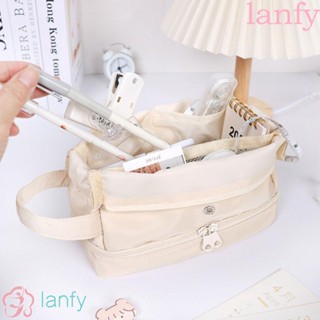 LANFY กระเป๋าดินสอ กระเป๋าเครื่องสําอาง มีซิป สไตล์เกาหลี เรียบง่าย สําหรับนักเรียน สํานักงาน โรงเรียน