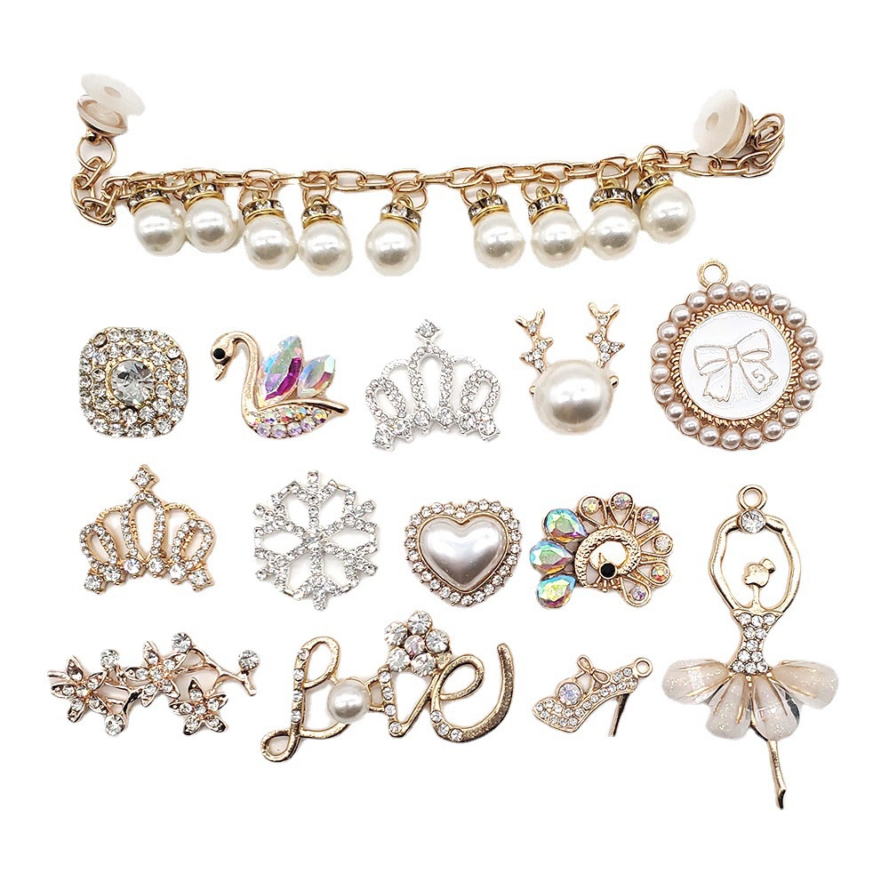 รองเท้า Charms โลหะ Bling โซ่รองเท้าตกแต่ง Queen อุปกรณ์เสริมสําหรับสายรัดข้อมือคริสตัลเพชรเครื่องปร