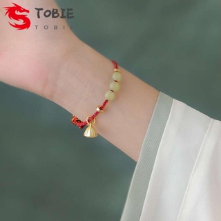 TOBIE เครื่องประดับ สร้อยข้อมือ สายถัก จี้หยกเทียม รูปดอกบัว แฟชั่นคู่รัก สําหรับผู้หญิง