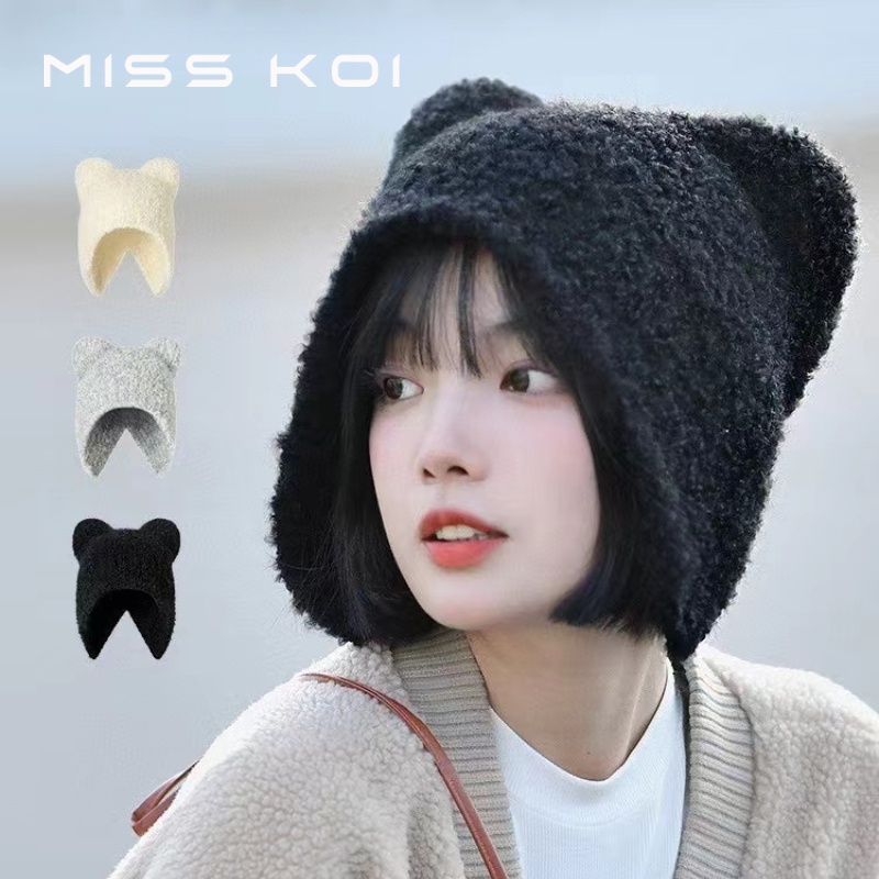 Misskoi [พร้อมส่ง] หมวกผ้าขนสัตว์ถัก ป้องกันหู ให้ความอบอุ่น เข้ากับทุกการแต่งกาย สไตล์ญี่ปุ่น ฤดูใบไม้ร่วง ฤดูหนาว