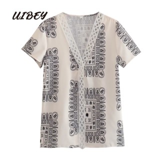 Uibey เสื้อเชิ้ตแฟชั่น พิมพ์ลาย เรียบง่าย อเนกประสงค์ 4262