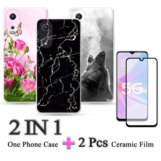 2 IN 1 OPPO A78 5G เคสซิลิโคน TPU พร้อมฟิล์มเซรามิค ป้องกันหน้าจอ โค้ง ฟิล์มนิรภัย