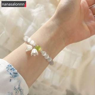 Nanasn| เครื่องประดับ สร้อยข้อมือ จี้รูปดอกทิวลิป ประดับหินตาแมว หรูหรา สําหรับผู้หญิง F4I6