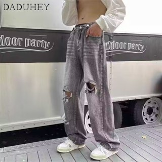 DaDuHey🔥 2023 New Summer Loose All-Match Ripped Jeans Mens Hong Kong Style Retro Washed Casual Pants