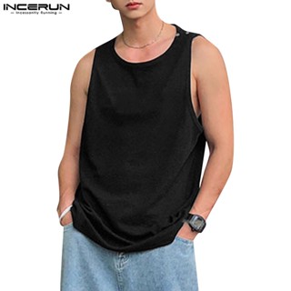 Incerun เสื้อกล้าม แขนกุด สีพื้น สไตล์เกาหลี สําหรับผู้ชาย 4-In-1