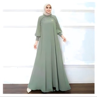 - Olivia Dress Gamis Muslim Maxy Matt Tille Airflow Plain Basic Apk Sequin Invitation Party Dress