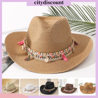 &lt;citydiscount&gt; เชือกฟาง ประดับพู่ หลากสี สไตล์โบฮีเมียน ไม่ยัดไส้ กันแดด ปีกใหญ่ แจ๊ส หมวกแฟชั่น สําหรับทุกเพศ