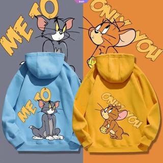 เสื้อกันหนาวแขนยาวลําลอง มีฮู้ด ผ้ากํามะหยี่ พิมพ์ลายการ์ตูน Tom and Jerry น่ารัก สําหรับผู้ชาย และผู้หญิง [RAIN]