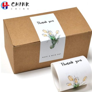 CHINK สติกเกอร์ ลายดอกทิวลิป Thank You ขนาด 6*15 ซม. สําหรับตกแต่งบรรจุภัณฑ์ 50 ชิ้น