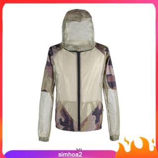 [Simhoa2] Mesh Hooded Jacket Mesh Clothing Coat with Hood Breathable Netting Jacket for Fishing Camping Climbing Summer