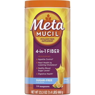 Metamucil 4-In-1 ไซเลียมไฟเบอร์ ปราศจากน้ําตาล สีส้ม [660 กรัม]