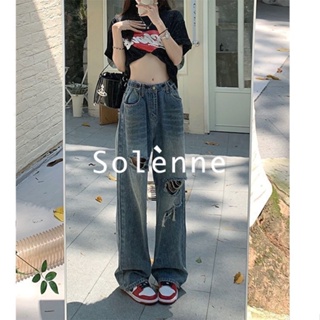 Solenne  กางเกงขายาว กางเกงยีสน์ผู้หญิง ทรงหลวม ๆ ตรง Retro Hip Hop Pants 2023 NEW Style สวย ทันสมัย Trendy Unique A27L06Y 36Z230909