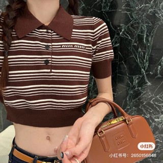 ♥ เช็คสินค้าก่อนสั่ง MIU MIU KNITT เสื้อโปโล เสื้อไหมพรม คอปก สีน้ำตาล สวยมาก ลายทาง มิวมิว น่ารักมาก