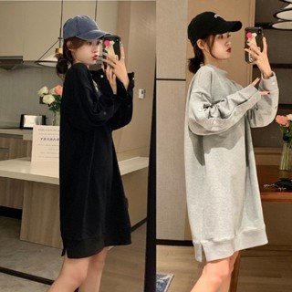 【Dress Oversized】(40-150 กก.) ชุดเดรสกันหนาว คอกลม แขนยาว ทรงหลวม สไตล์เกาหลี พลัสไซซ์