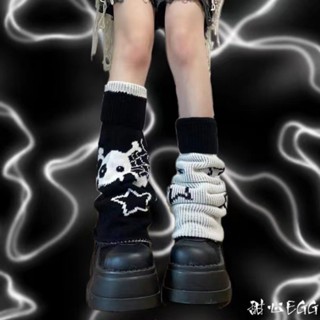 Asymmetric Skeleton Socks for Girls New Y2K Wide Leg Socks Knitted Warm JK Girls Long Leg Socks Lolita Socks