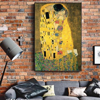 Gustav Klimt Kiss ภาพโปสเตอร์บนผ้าใบ สไตล์คลาสสิก สําหรับตกแต่งผนัง 0711
