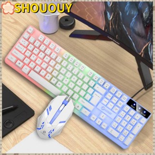 Shououy ชุดเมาส์ คีย์บอร์ดเล่นเกม แบบใช้สาย USB สีขาว หลากสีสัน