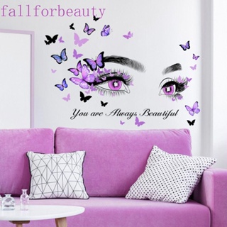 Fallforbeauty สติกเกอร์ PVC ลายผีเสื้อ สีม่วง มีกาวในตัว สําหรับติดตกแต่งผนังบ้าน ห้องนั่งเล่น