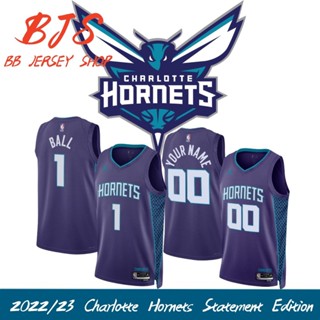 【BJS �� เสื้อกีฬาแขนสั้น ลายทีม Charlotte Hornets Statement Edition เบอร์ 2022 23 ลูกบาสเก็ตบอล 1LaMelo