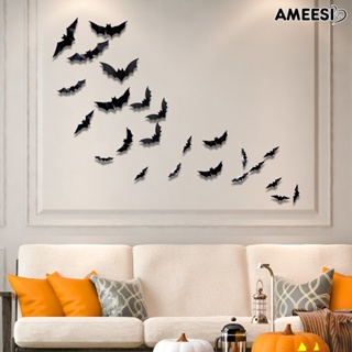 Ameesi สติกเกอร์ LED รูปค้างคาว 3D เหมือนจริง สีดํา สําหรับติดตกแต่งผนังบ้าน ห้องน้ํา ปาร์ตี้ฮาโลวีน 12 ชิ้น