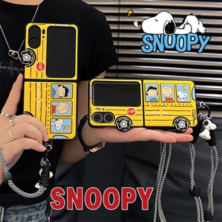 Lushuo เคสโทรศัพท์มือถือ แบบฝาพับ ลายการ์ตูน Snoopy Charlie Bus น่ารัก พร้อมสายคล้อง สําหรับ OPPO Find N2 findn2