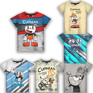 เสื้อยืดแขนสั้น ระบายอากาศได้ดี พิมพ์ลายการ์ตูนอนิเมะเกม Cuphead แฟชั่นฤดูร้อน สําหรับเด็ก 2023