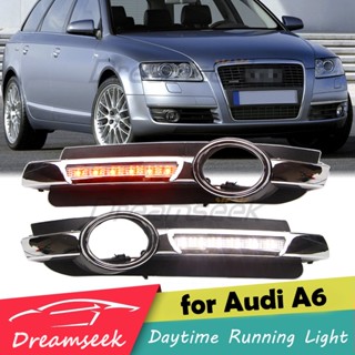 ฝาครอบไฟตัดหมอก LED DRL สีขาว สําหรับ Audi A6 C6 Pre-facelift Model 2005 2006 2007 2008