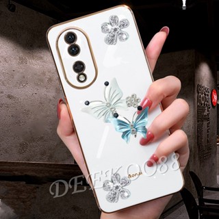  เคสป้องกันโทรศัพท์มือถือ ลายผีเสื้อน่ารัก สีชมพู สําหรับ Honor 90 Lite Magic5 Pro X8a 4G 5G 90 90Lite