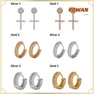 Rowans ต่างหูห่วง ประดับเพทาย สีทอง สีเงิน