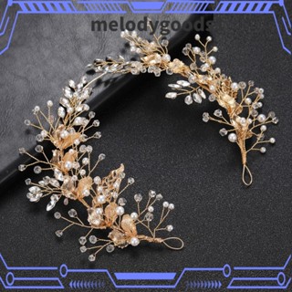 Melodygoods1 ที่คาดผม ประดับไข่มุก คริสตัล พลอยเทียม โลหะผสมทอง แฮนด์เมด สําหรับเจ้าสาว งานแต่งงาน