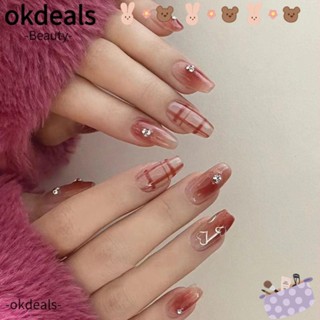 OKDEALS เล็บปลอม DIY ขอบสีขาว สําหรับตกแต่งเล็บ 24 ชิ้น