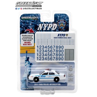 พร้อมส่ง ไฟสีเขียว 1: 64 2011 Ford Crown Victoria Police Car NYPD (NYPD) &amp; Number Decal