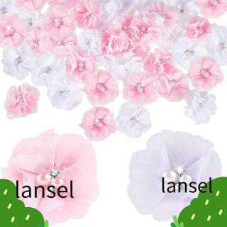 LANSEL ริบบิ้นโบว์ ผ้าชีฟอง ลายดอกไม้ ขนาด 2.2 นิ้ว สีขาว Diy