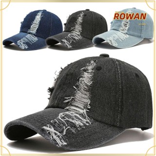 ROWANS หมวกเบสบอล ผ้ายีน ลาย WASHED DENIM สไตล์วินเทจ สําหรับเล่นกีฬากลางแจ้ง