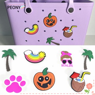 Peonypavilion บักเกิลซิลิโคน PVC รูปฟักทอง สีรุ้ง สําหรับตกแต่งรองเท้า Crocs Bogg