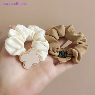 Newsandthen1 แฟชั่น สีพื้น สี่ใบโคลเวอร์ Scrunchies ที่เรียบง่าย หรูหรา เรขาคณิต ที่คาดผม สําหรับผู้หญิง เด็กผู้หญิง หางม้า ยืดหยุ่น เชือกผม ดี