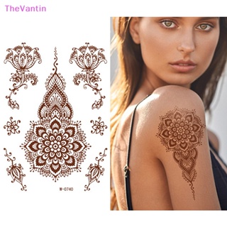 Thevantin สติกเกอร์รอยสักชั่วคราว เฮนน่า ลูกไม้ สีน้ําตาล กันน้ํา สําหรับผู้หญิง