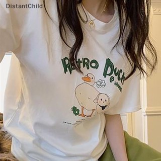 Dsth เสื้อยืดลําลอง แขนสั้น คอกลม พิมพ์ลายการ์ตูน ทรงหลวม แฟชั่นฤดูร้อน สําหรับสตรี DSS