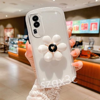 พร้อมส่ง เคสโทรศัพท์มือถือ ซิลิโคนนุ่ม ใส ลายดอกไม้สีขาว พร้อมที่จับเลนส์ สําหรับ OPPO Reno 10 Pro+ 10 8T 5G A58 A78 A98