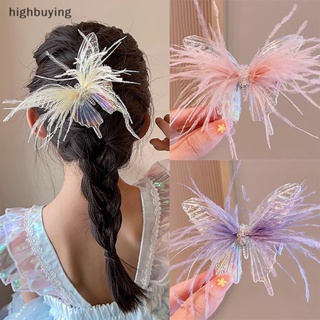 [highbuying] กิ๊บติดผม รูปผีเสื้อ ขนนก สีสันสดใส สไตล์เกาหลี สําหรับเด็กผู้หญิง