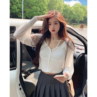 Suxi เสื้อเชิ้ต แขนยาว ผ้าชีฟอง ถัก สายคล้องคอ มีซิป เข้ารูป แฟชั่นสําหรับผู้หญิง